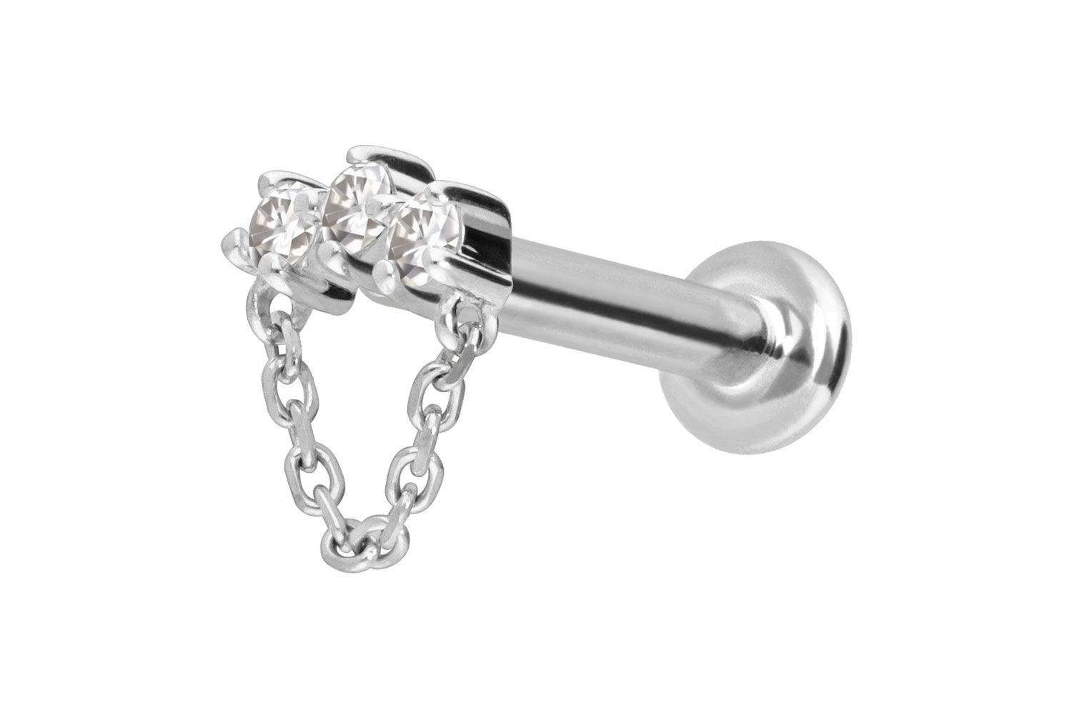 14 Karat Gold Labret Piercing mit Push Fit MOISSANIT-BOGEN + KETTE